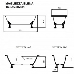 Magliezza Акриловая ванна на лапах Elena  (168,5х78) ножки бронза – фотография-2